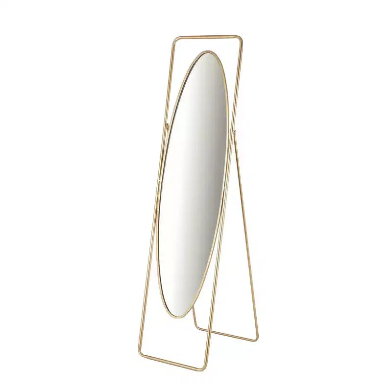 Olivia & May 66"x17"Metal Geometric Oval Floor Mirror with Rectangular Frame and Stand Gold: No Scratch Base, Indoor Use, Fully Assembled