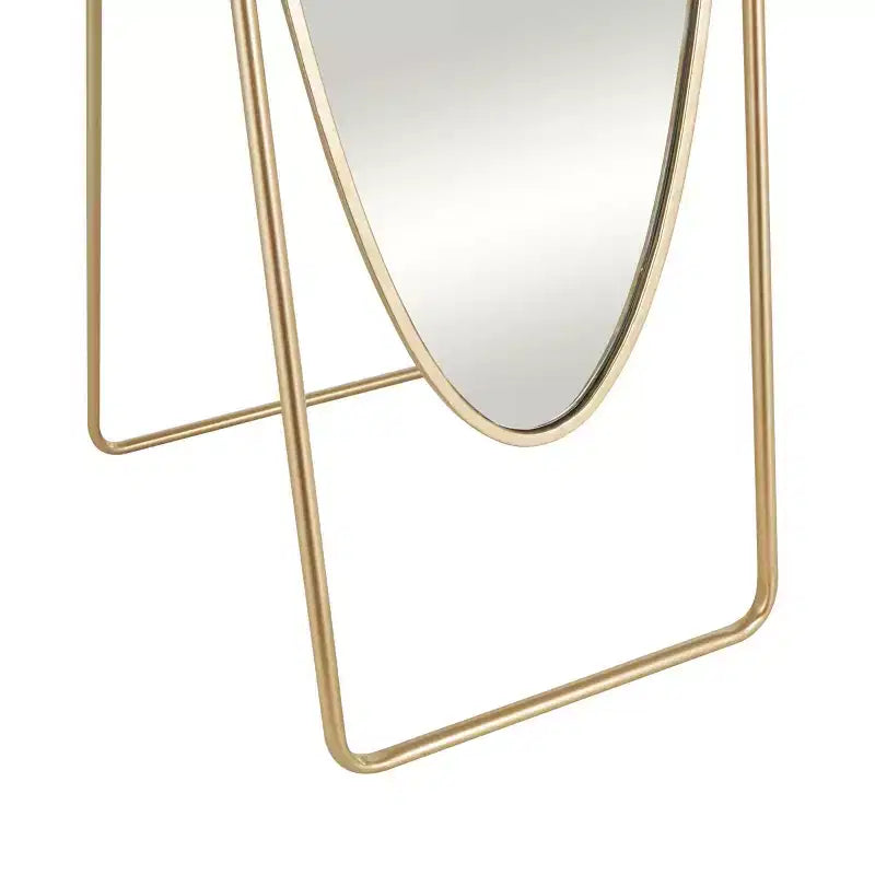 Olivia & May 66"x17"Metal Geometric Oval Floor Mirror with Rectangular Frame and Stand Gold: No Scratch Base, Indoor Use, Fully Assembled