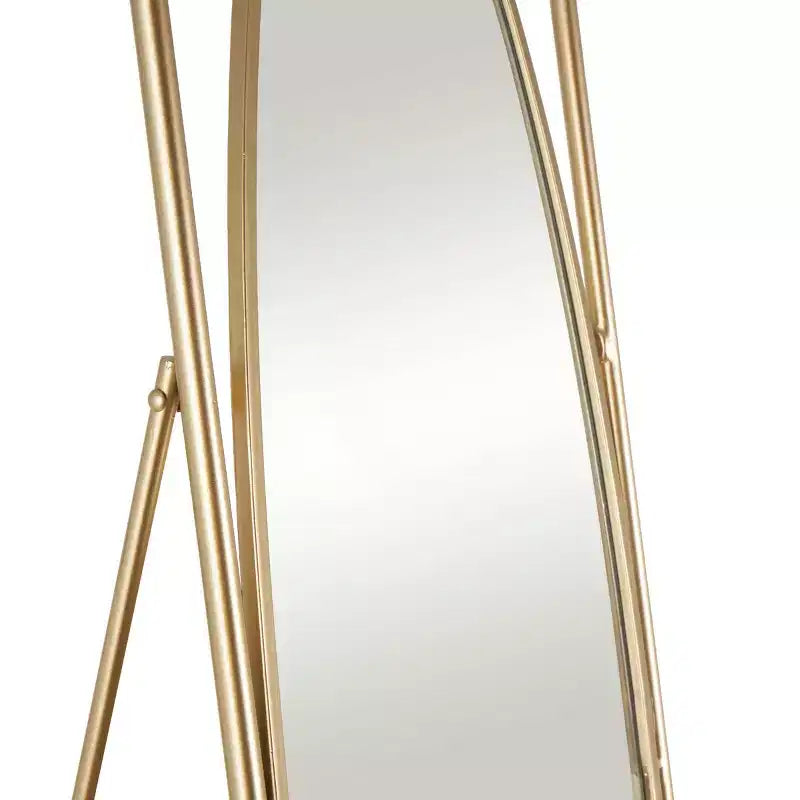 Olivia & May 66"x17"Metal Geometric Oval Floor Mirror with Rectangular Frame and Stand Gold: No Scratch Base, Indoor Use, Fully Assembled