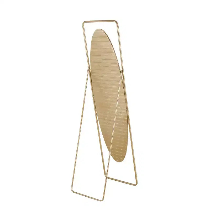 Olivia & May 66"x17"Metal Geometric Oval Floor Mirror with Rectangular Frame and Stand Gold: No Scratch Base, Indoor Use, Fully Assembled