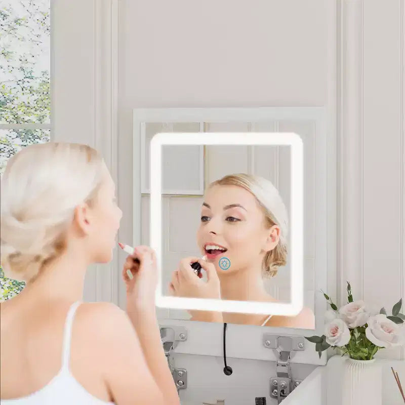 Famapy Space Saving Makeup Vanity w/Light USB Wireless Charging Dressing Vanity Table
