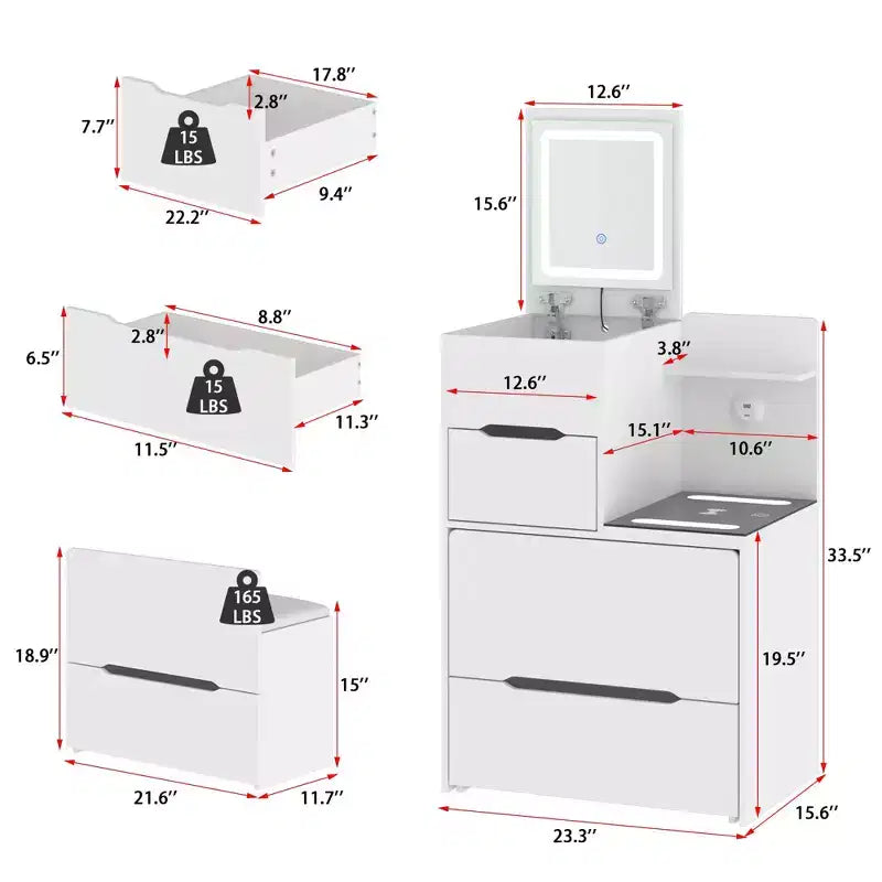 Famapy Space Saving Makeup Vanity w/Light USB Wireless Charging Dressing Vanity Table
