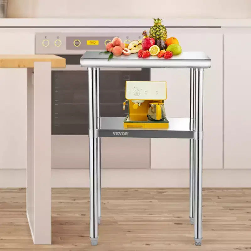 VEVOR Stainless Steel Prep Table, 24 x 18 x 36 Inch, 600lbs Load Capacity Heavy Duty Metal Worktable with Adjustable Undershelf & Feet