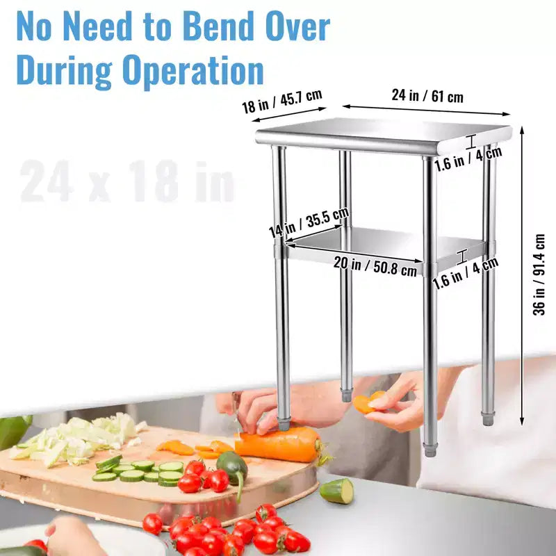 VEVOR Stainless Steel Prep Table, 24 x 18 x 36 Inch, 600lbs Load Capacity Heavy Duty Metal Worktable with Adjustable Undershelf & Feet
