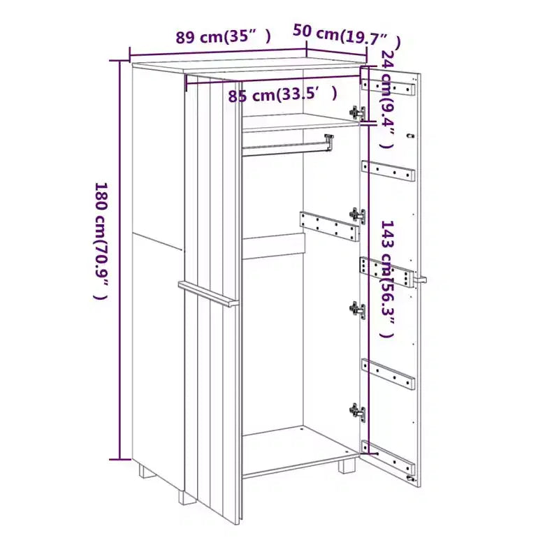 vidaXL HAMAR Wardrobe Light Gray 35x19.7x70.9 Solid Wood Pine