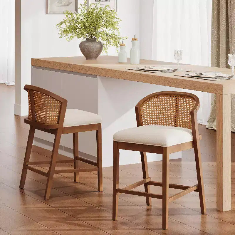 Christopher Knight Home Mansoor Rattan and Rubberwood Upholstered Counter Stools
