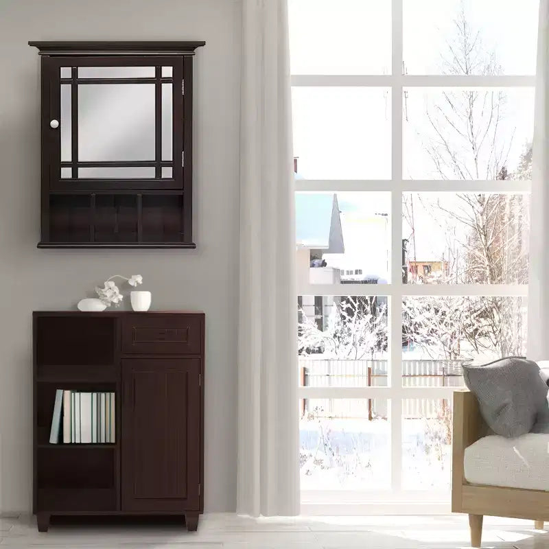 Single Door Removable Wall Cabinet with Mirrored Panel and Adjustable Shelf