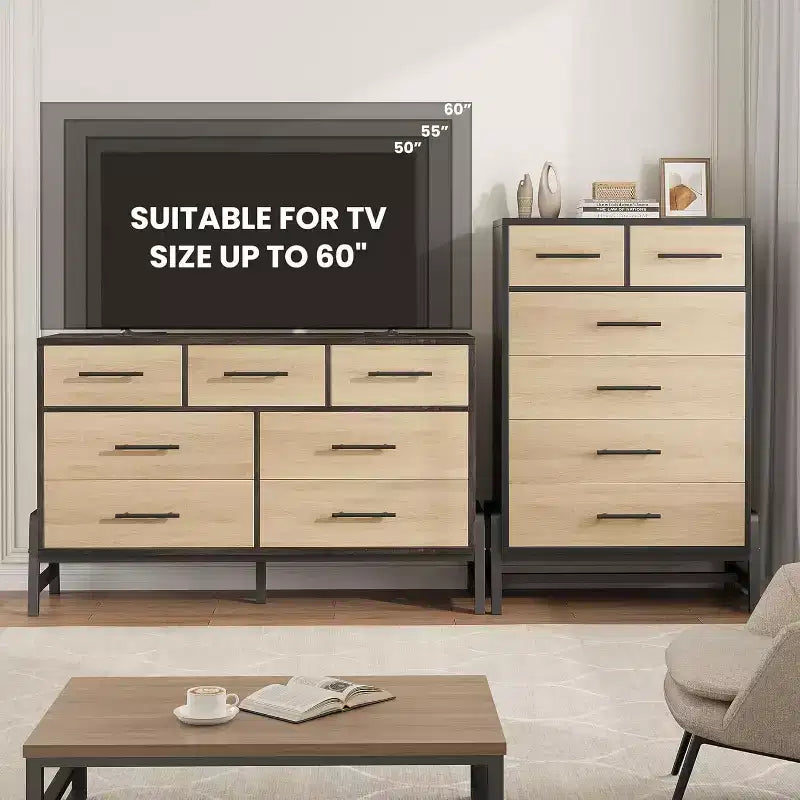 46.6 Tall Dresser, 4+2 Dresser for Bedroom, Wide Drawer with Storage Freestanding, Wooden Closet Storage