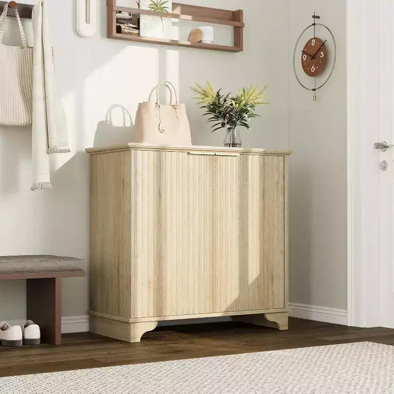 Modern Coffee Bar Cabinet Farmhouse Cabinet with Fluted Doors Sideboard Buffet Cabinet with Adjustable Shelves for Kitchen Dining Room Living Room