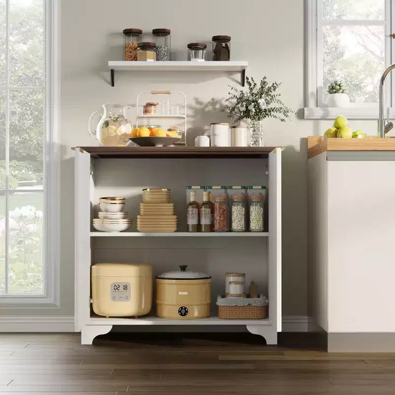 Modern Coffee Bar Cabinet Farmhouse Cabinet with Fluted Doors Sideboard Buffet Cabinet with Adjustable Shelves for Kitchen Dining Room Living Room