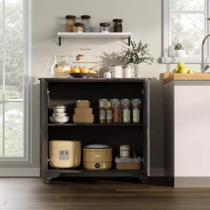 Modern Coffee Bar Cabinet Farmhouse Cabinet with Fluted Doors Sideboard Buffet Cabinet with Adjustable Shelves for Kitchen Dining Room Living Room