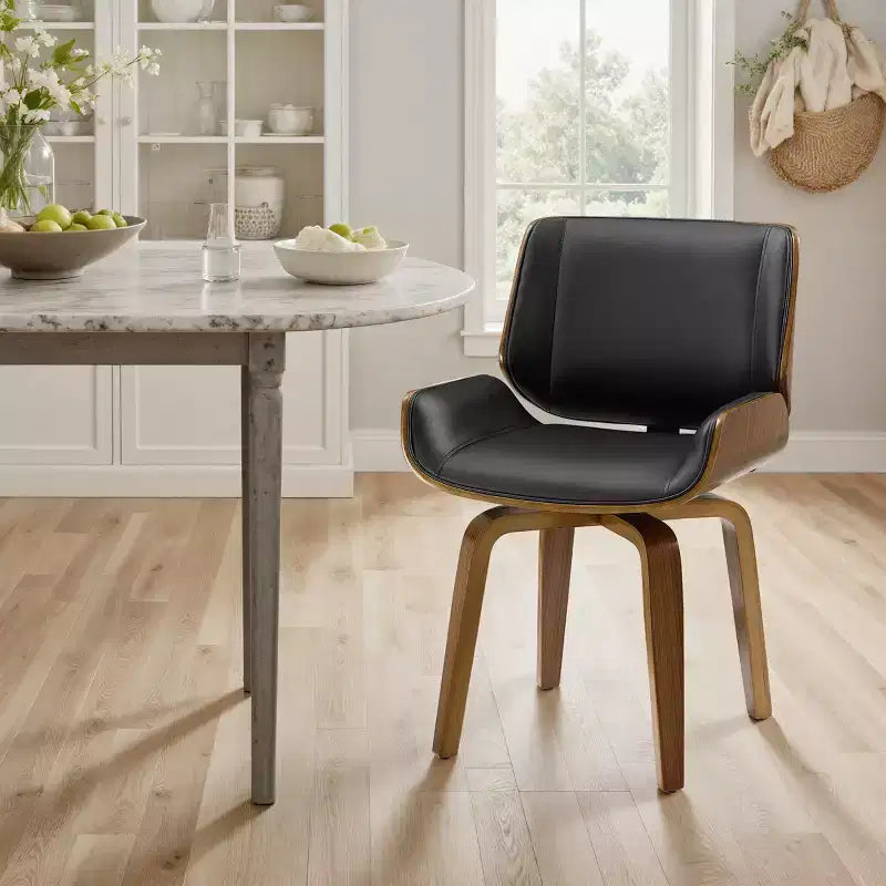 Art Leon Bentwood Swivel Dining Chair with PU Leather and Solid Wood Legs