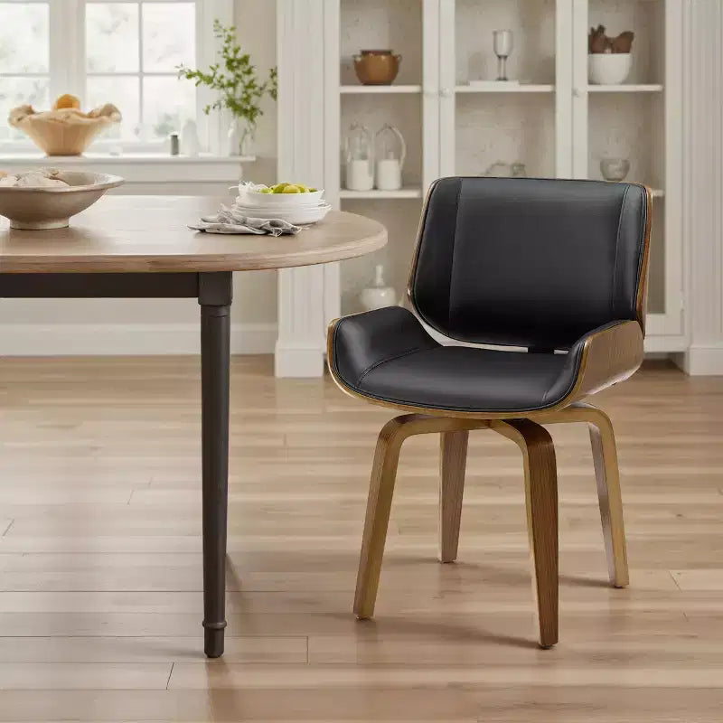 Art Leon Bentwood Swivel Dining Chair with PU Leather and Solid Wood Legs