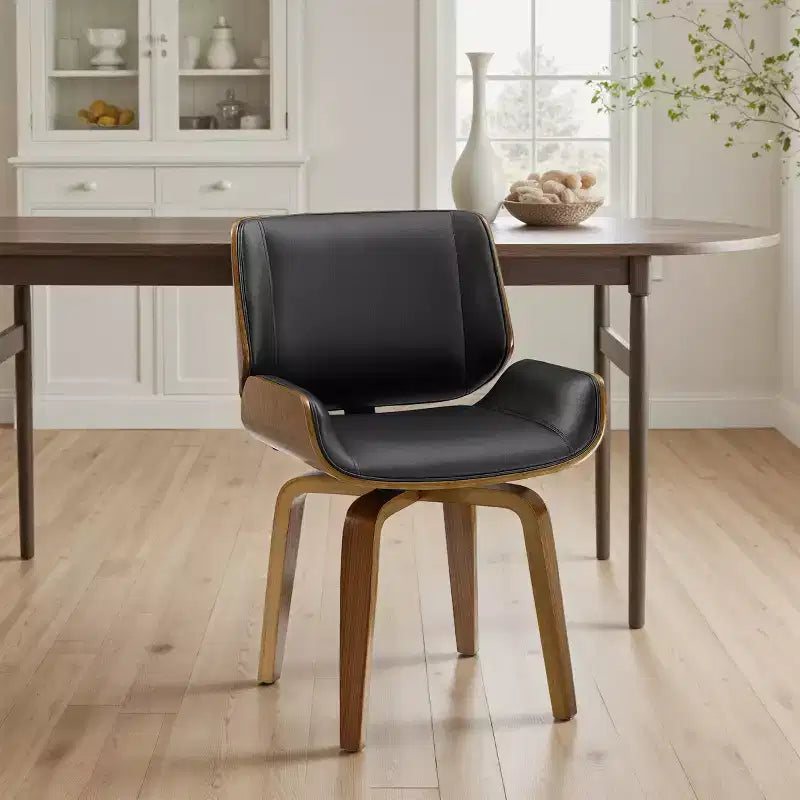 Art Leon Bentwood Swivel Dining Chair with PU Leather and Solid Wood Legs