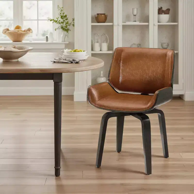 Art Leon Bentwood Swivel Dining Chair with PU Leather and Solid Wood Legs
