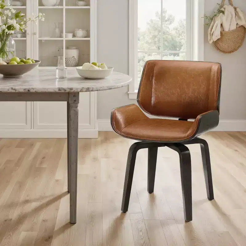 Art Leon Bentwood Swivel Dining Chair with PU Leather and Solid Wood Legs