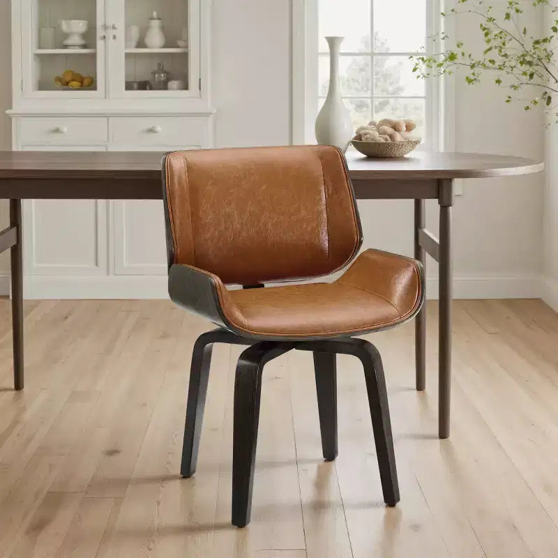 Art Leon Bentwood Swivel Dining Chair with PU Leather and Solid Wood Legs
