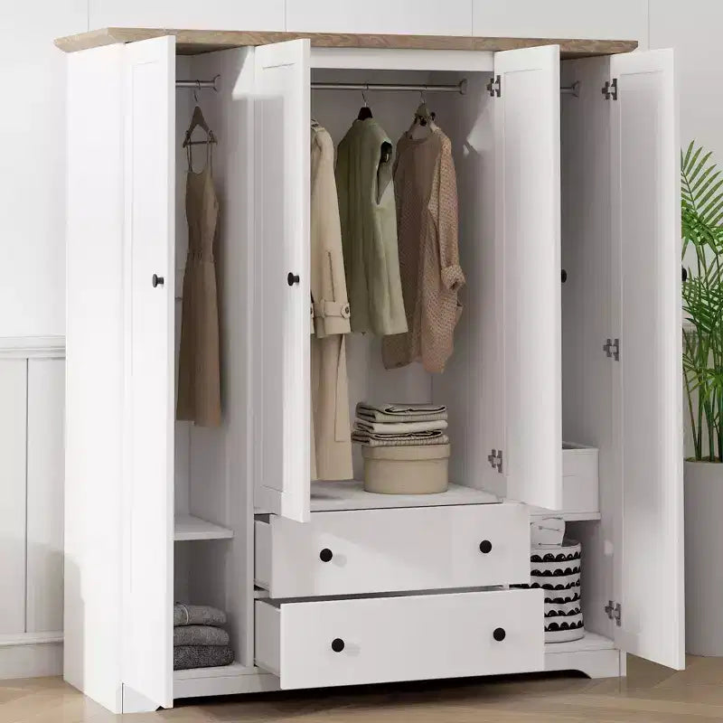 4 Door Wardrobe Armoire Closet with 2 Drawers