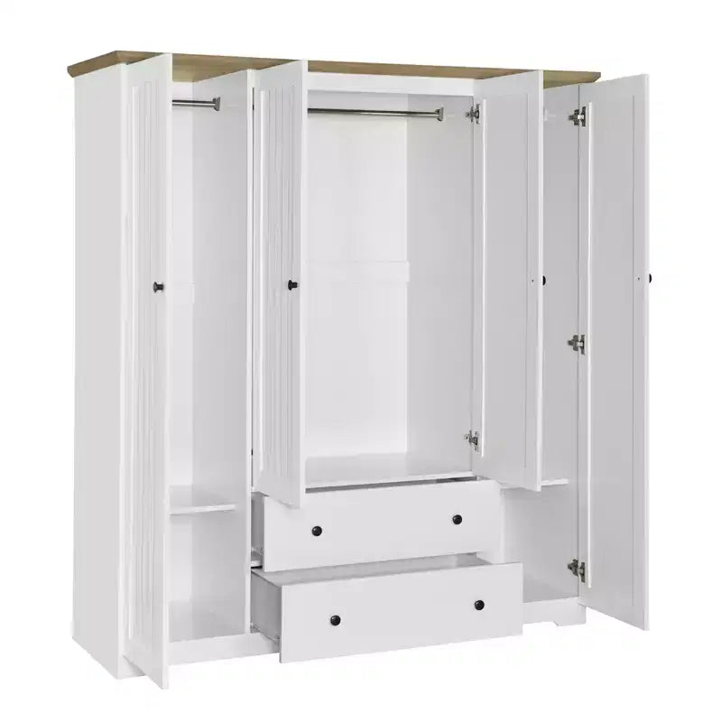 4 Door Wardrobe Armoire Closet with 2 Drawers