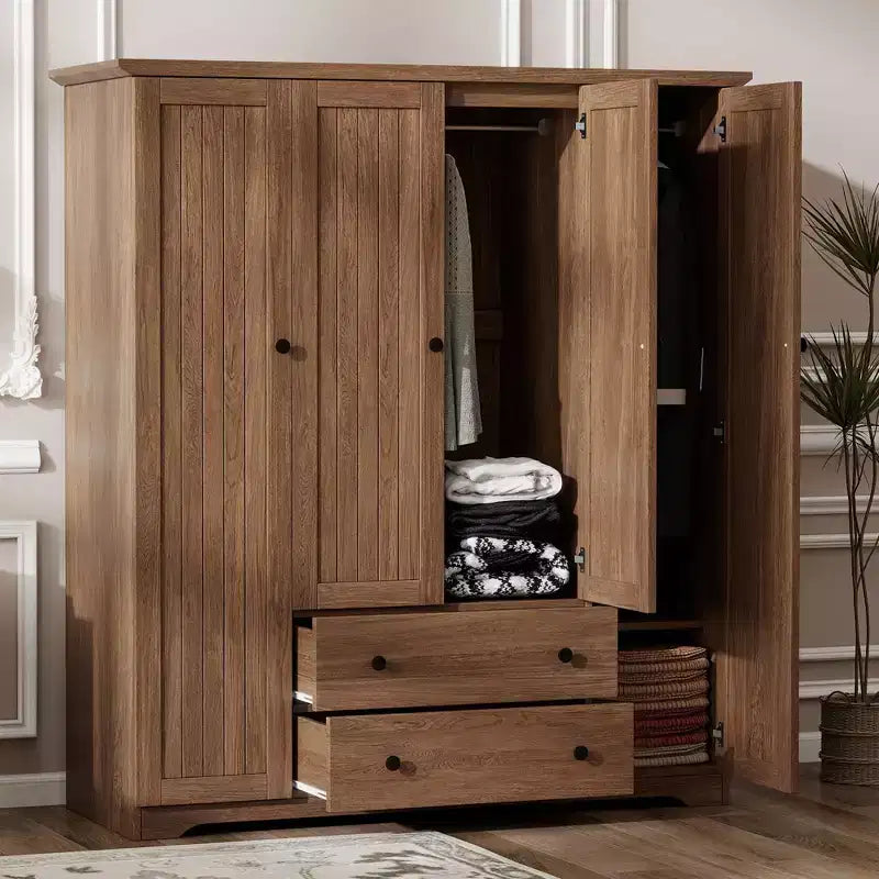 4 Door Wardrobe Armoire Closet with 2 Drawers