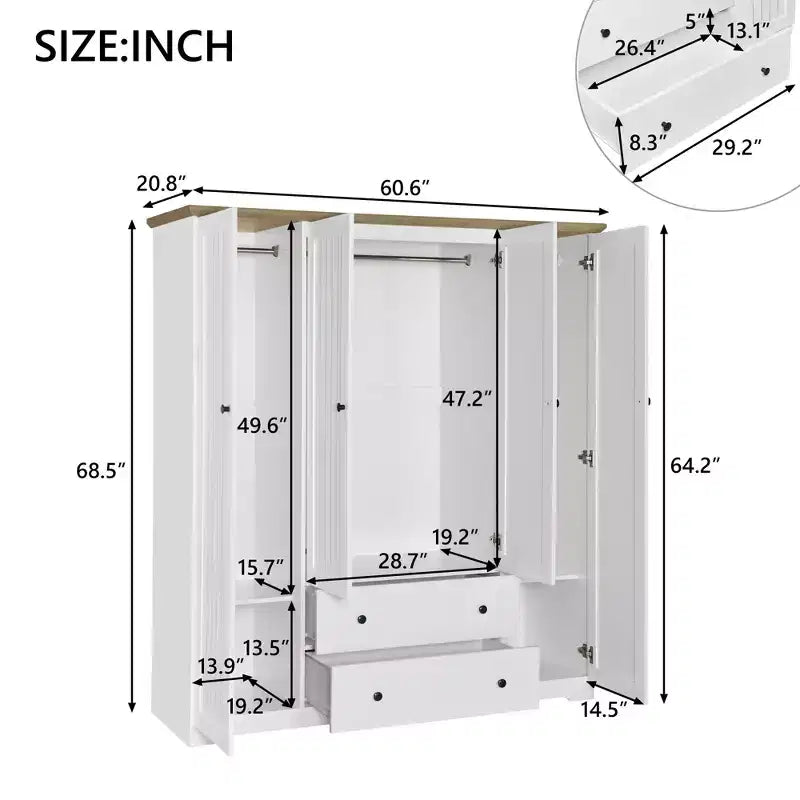 4 Door Wardrobe Armoire Closet with 2 Drawers