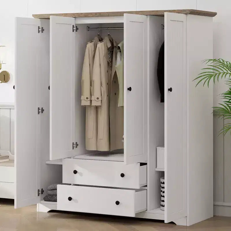 4 Door Wardrobe Armoire Closet with 2 Drawers