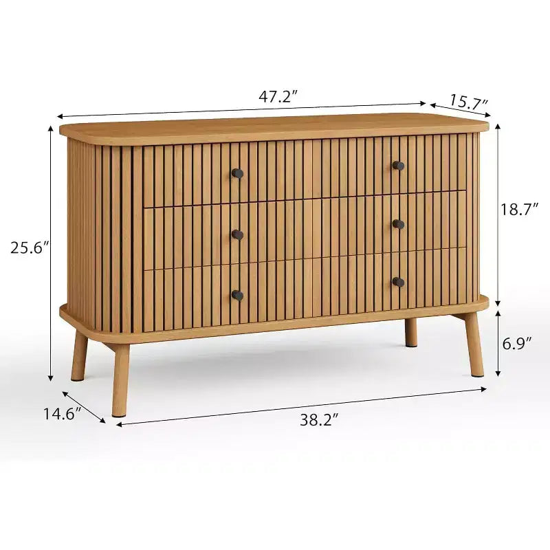 47-Inch Small 6-Drawer Dresser with Metal Legs, Oak Wood Grain Farmhouse Style for Bedroom Nursery Apartment