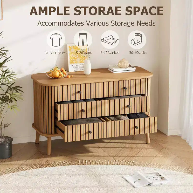 47-Inch Small 6-Drawer Dresser with Metal Legs, Oak Wood Grain Farmhouse Style for Bedroom Nursery Apartment