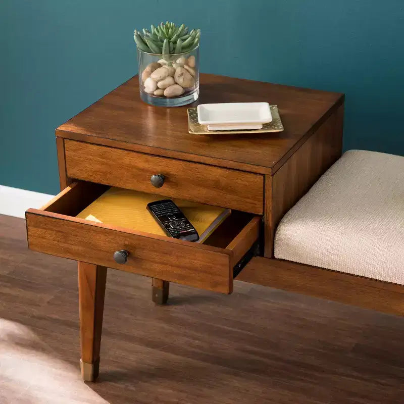 Rhoda Upholstered Bench with Storage - Brown - SEI