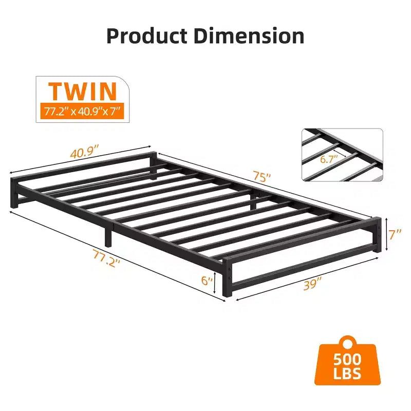 6 Inch Metal Platform Bed Frame with Steel Slat Support, Mattress Foundation and No Box Spring Needed, Easy Assembly, Black