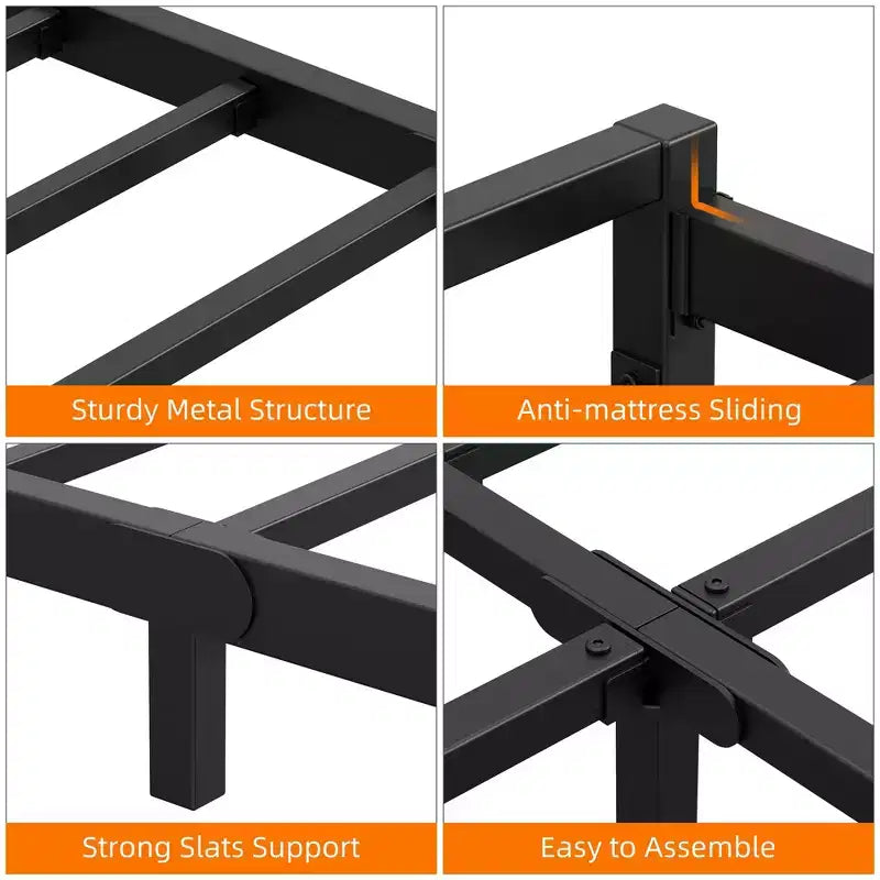 6 Inch Metal Platform Bed Frame with Steel Slat Support, Mattress Foundation and No Box Spring Needed, Easy Assembly, Black