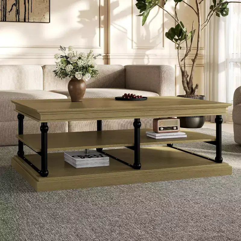 Christopher Knight Home Cortez Modern 55 Wood Coffee Table with 2 Open Storage Shelves