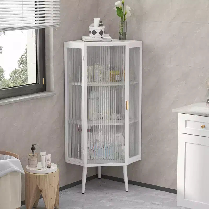 GDFStudio Sally Modern 22 W Triangle Metal Corner Cabinet with Glass Door