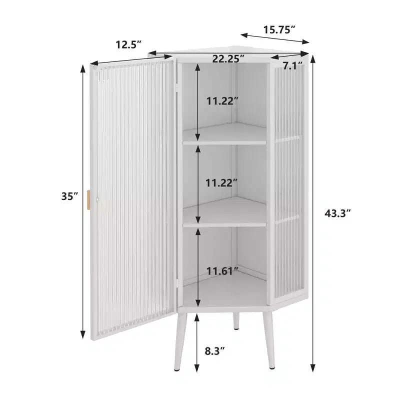 GDFStudio Sally Modern 22 W Triangle Metal Corner Cabinet with Glass Door