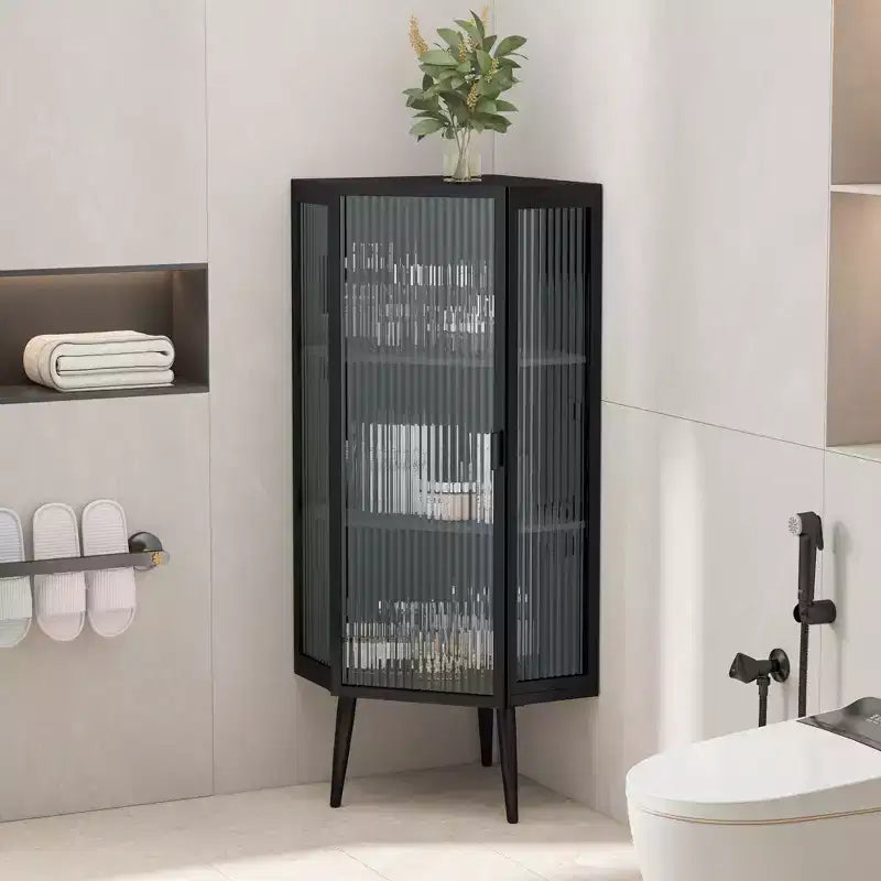 GDFStudio Sally Modern 22 W Triangle Metal Corner Cabinet with Glass Door
