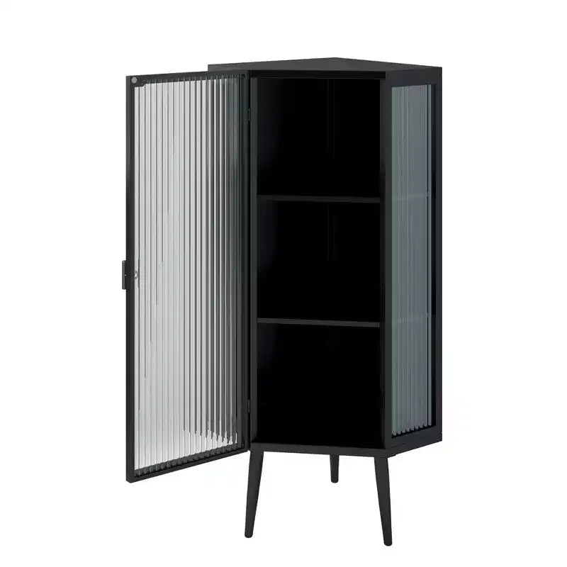 GDFStudio Sally Modern 22 W Triangle Metal Corner Cabinet with Glass Door