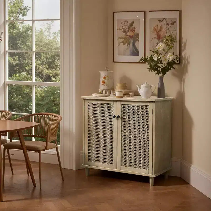 Art Leon Cane Wicker Cabinet Sideboard