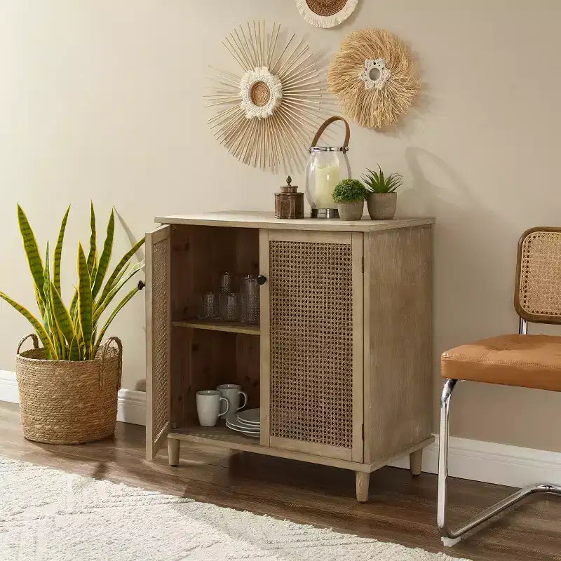 Art Leon Cane Wicker Cabinet Sideboard