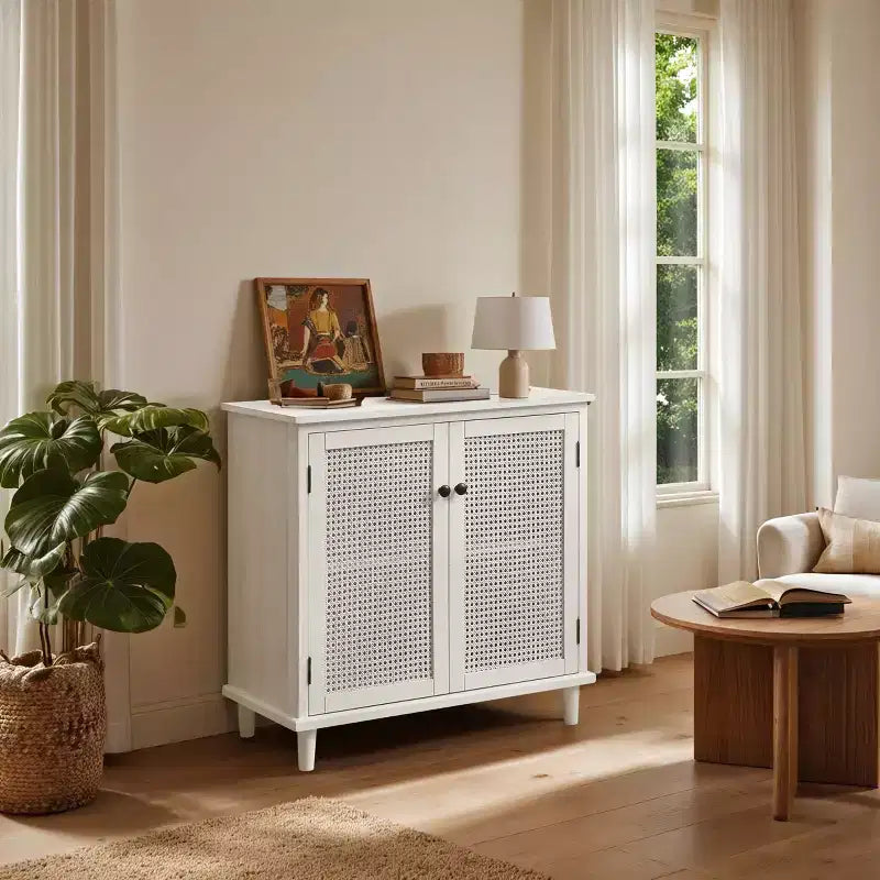 Art Leon Cane Wicker Cabinet Sideboard