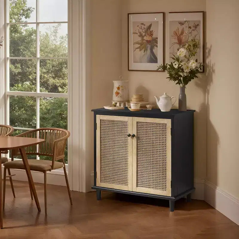 Art Leon Cane Wicker Cabinet Sideboard