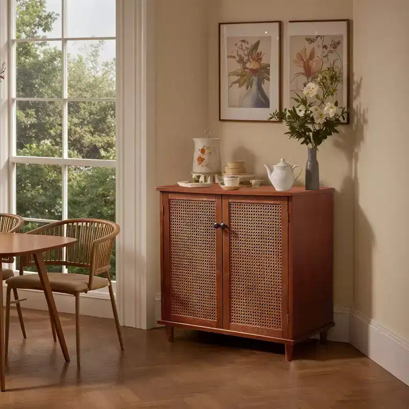 Art Leon Cane Wicker Cabinet Sideboard