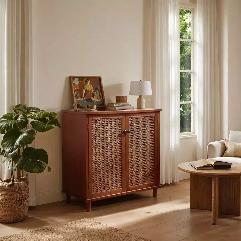 Art Leon Cane Wicker Cabinet Sideboard