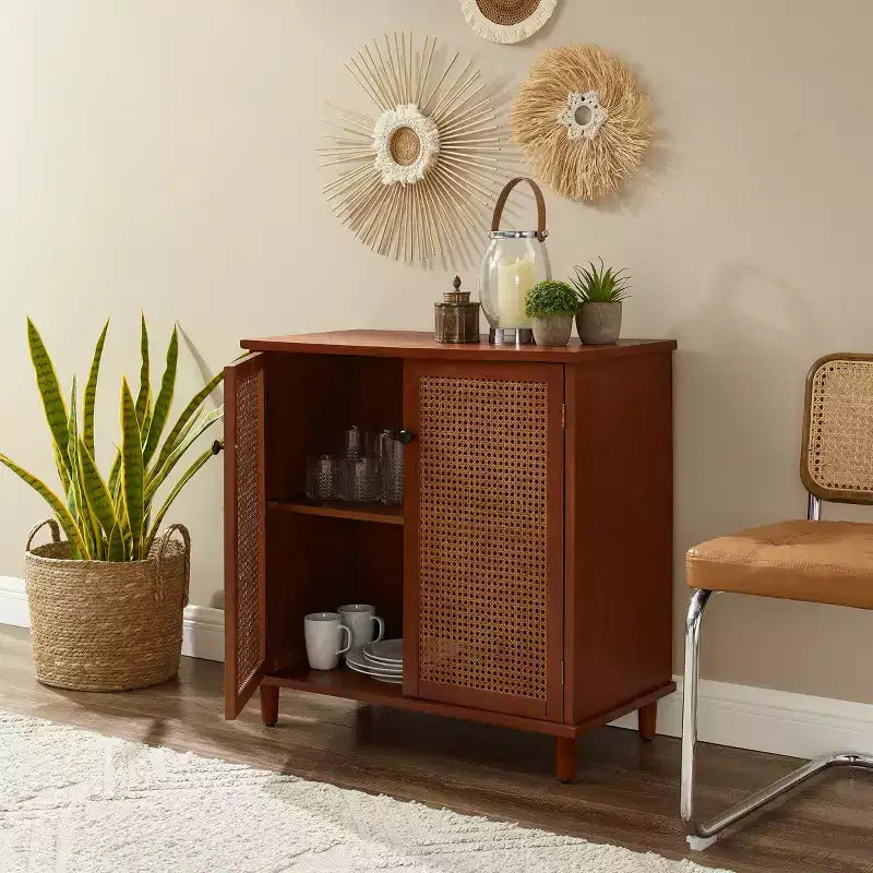 Art Leon Cane Wicker Cabinet Sideboard