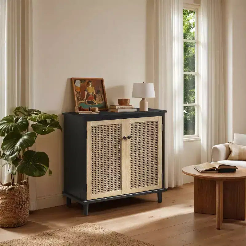Art Leon Cane Wicker Cabinet Sideboard