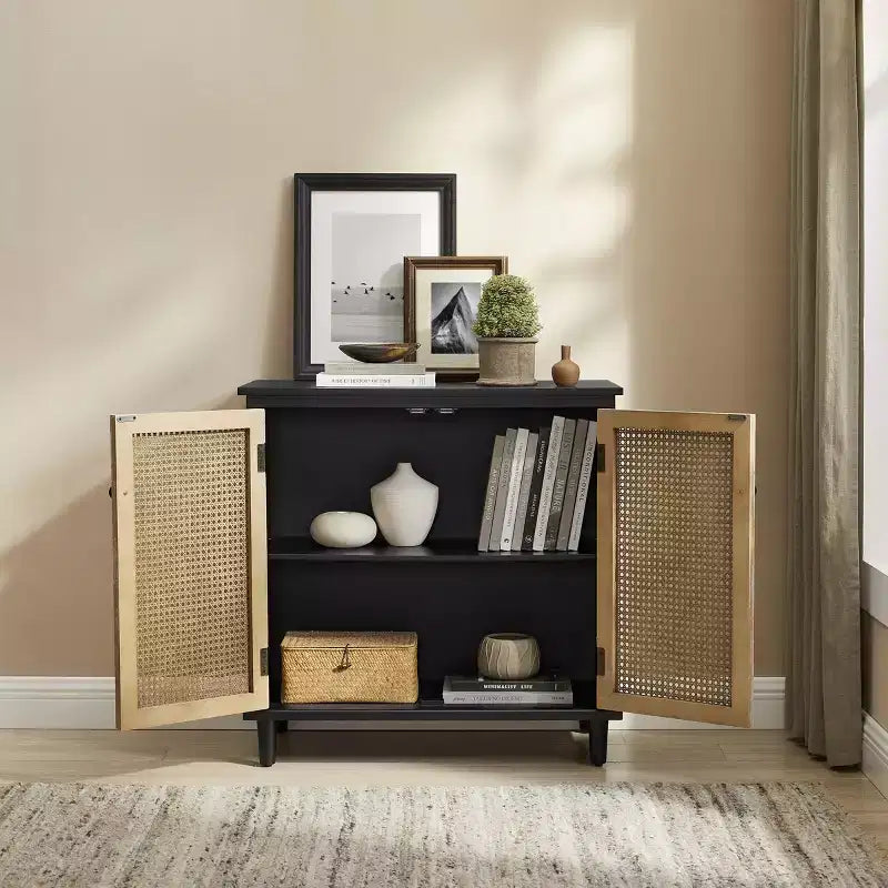 Art Leon Cane Wicker Cabinet Sideboard
