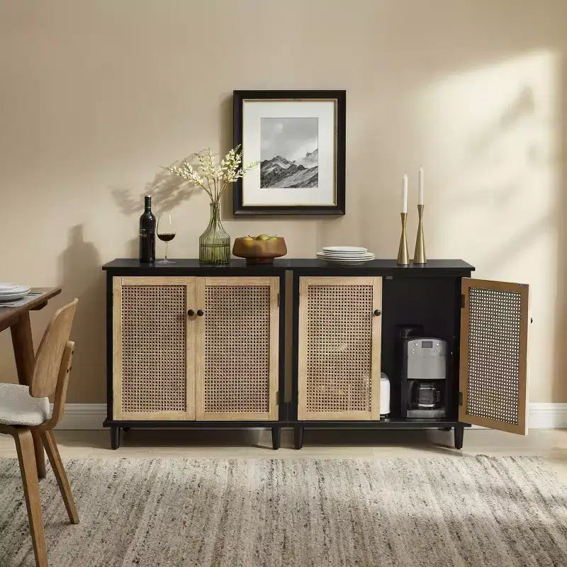 Art Leon Cane Wicker Cabinet Sideboard