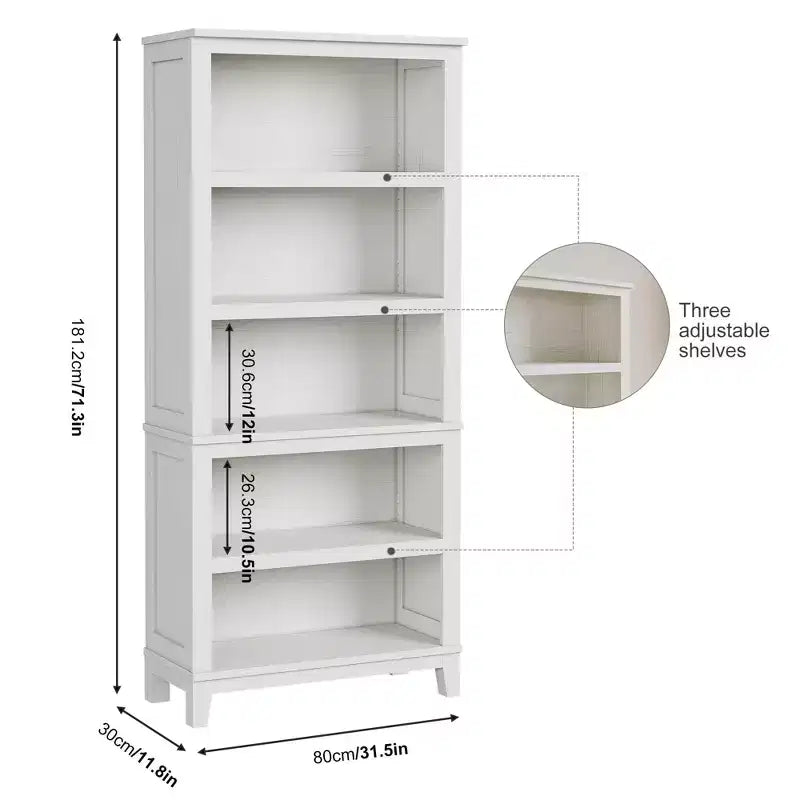Wooden Bookcase 5 Tier Storage Bookshelf Farmhouse Bookshelves Rustic Vintage Etagere for Home Office,Living Room,Bed Room,White