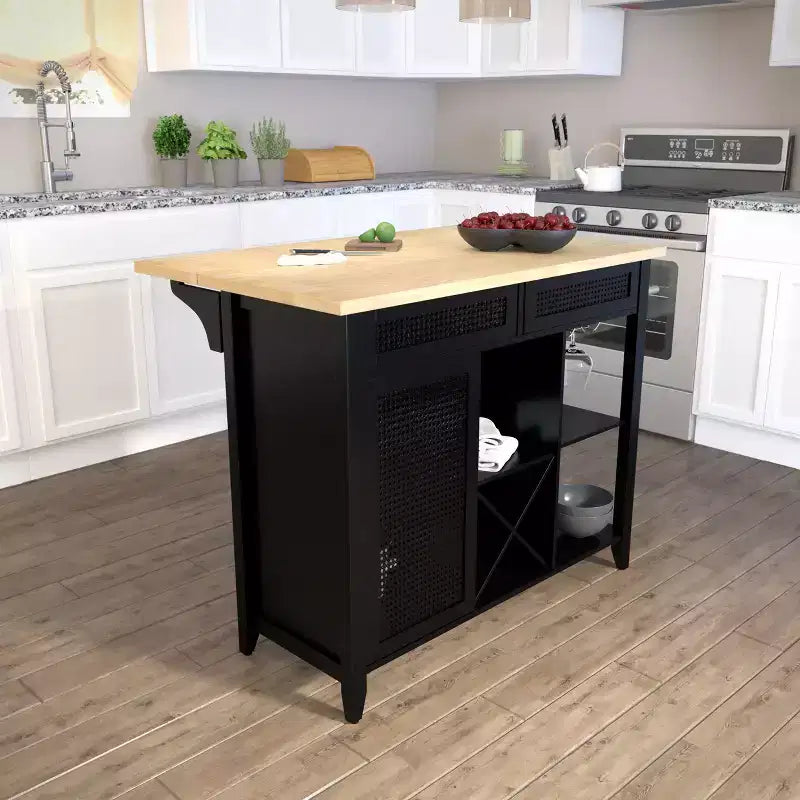 Bramlage Expandable Freestanding Kitchen Island - Black - SEI