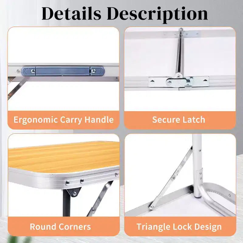 2.3Ft. Brown Rectangular Patio Folding Table, Aluminum
