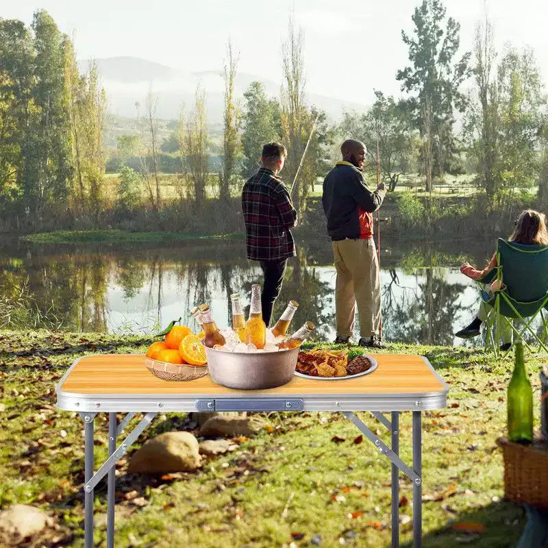 2.3Ft. Brown Rectangular Patio Folding Table, Aluminum